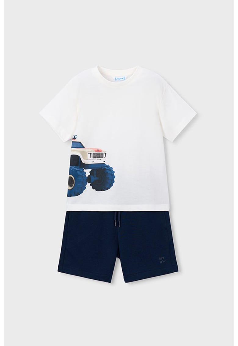 Set de tricou si pantaloni scurti din bumbac - Alb/Bleumarin