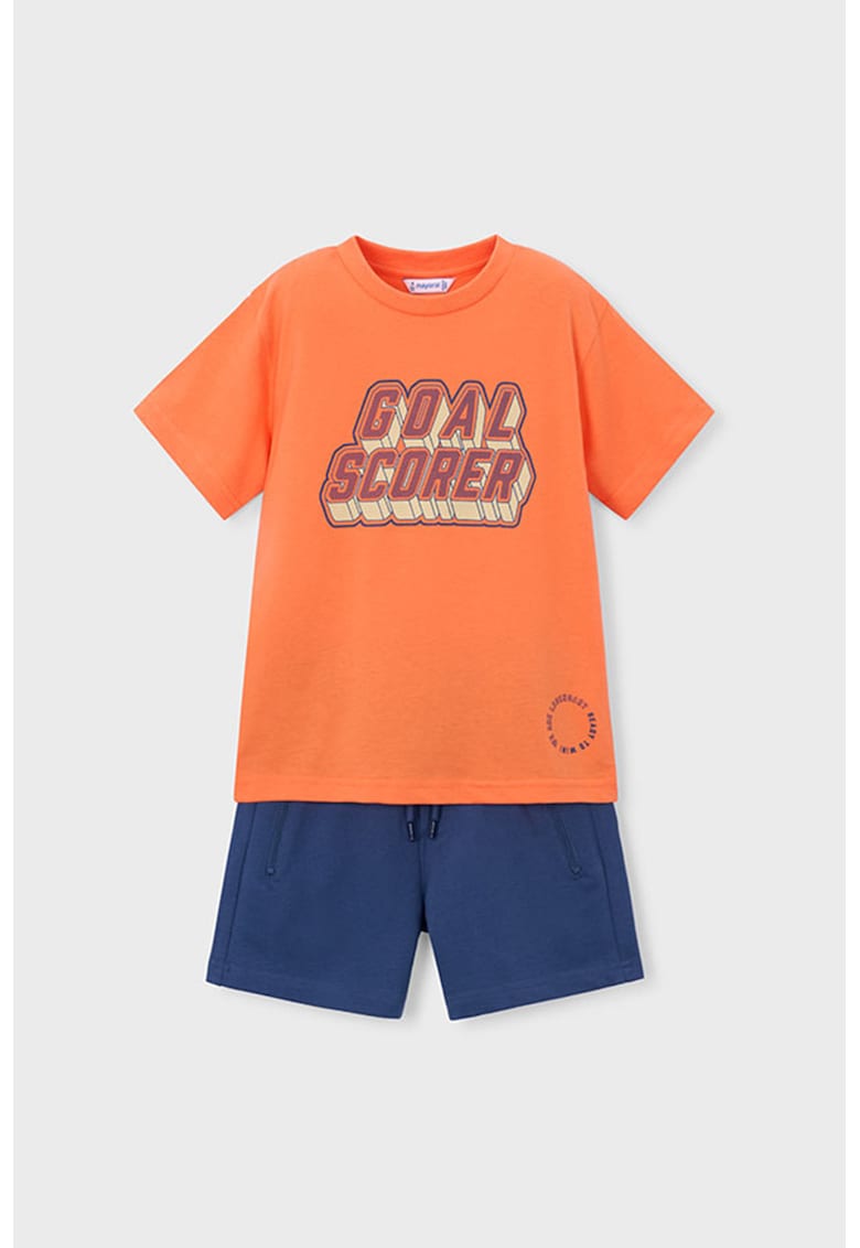 Set de tricou cu decolteu la baza gatului si pantaloni scurti- 2 piese - Portocaliu/Bleumarin