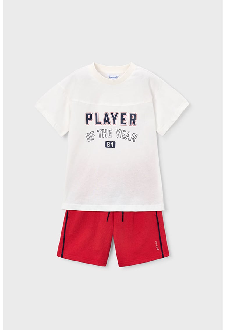 Set de tricou cu imprimeu si pantaloni scurti - Rosu/Alb
