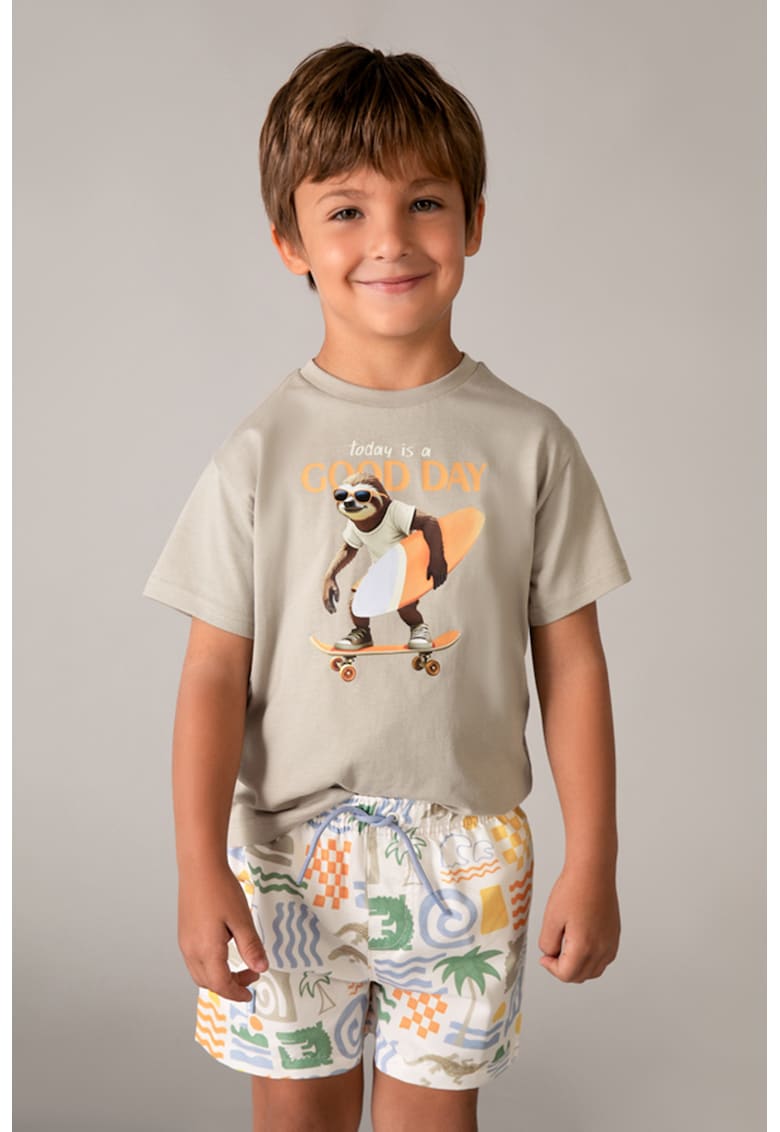Pantaloni scurti de baie cu model grafic - Alb/Portocaliu/Albastru