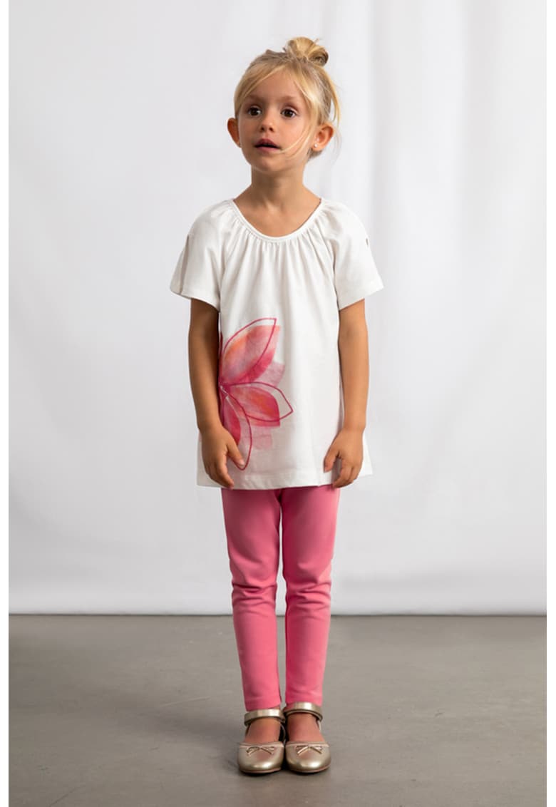 Set de tricou cu imprimeu si colanti - Alb/Roz