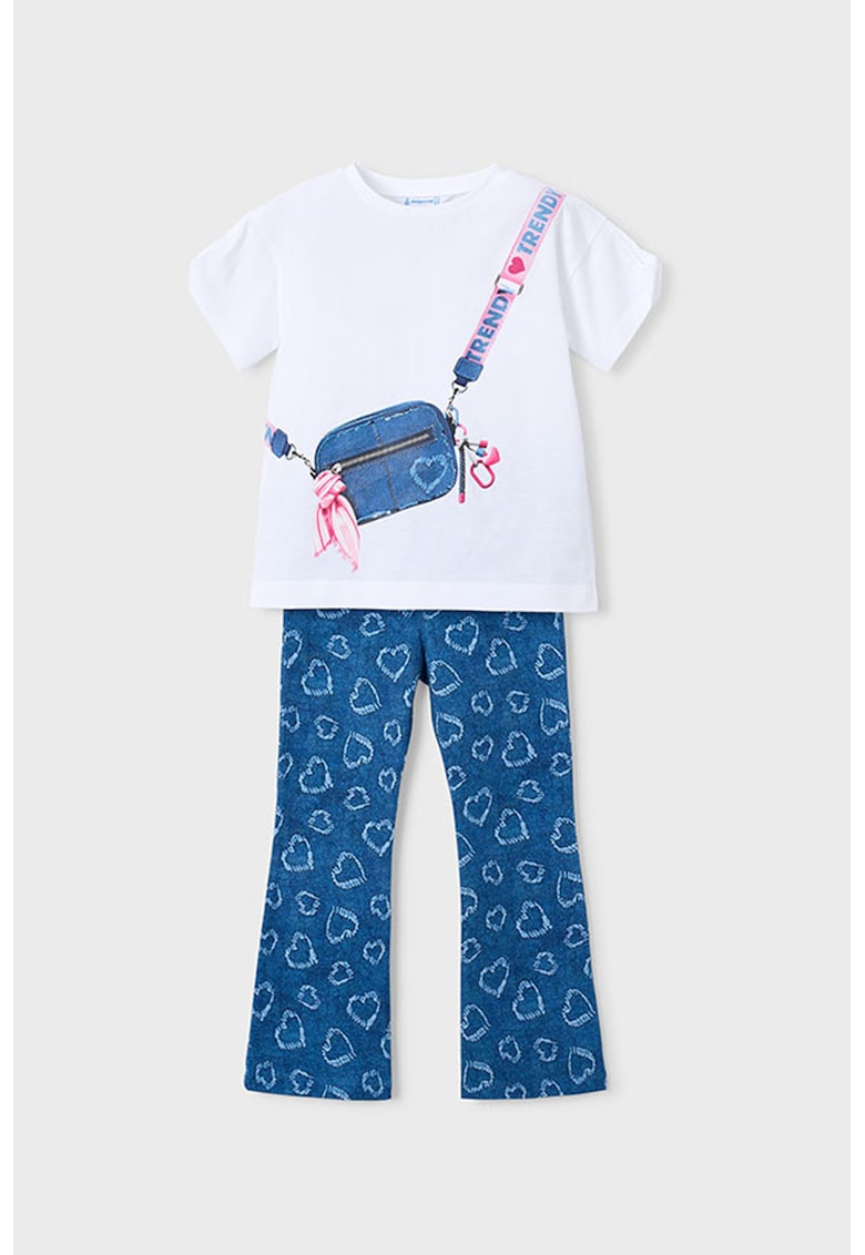 Set de tricou si colanti cu imprimeu grafic - Alb/Albastru inchis