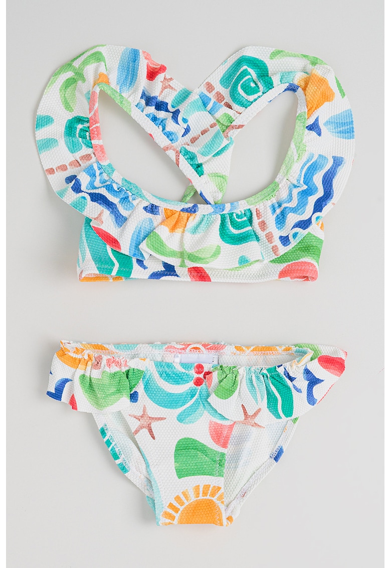 Costum de baie cu model tropical - Alb/Verde/Turcoaz/Bleumarin/Ocru