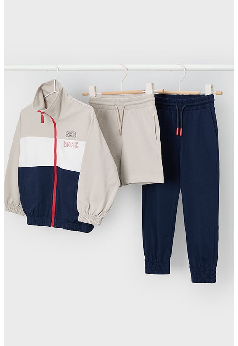 Set de bluza de trening - pantaloni scurti si lungi - Grej/Bleumarin