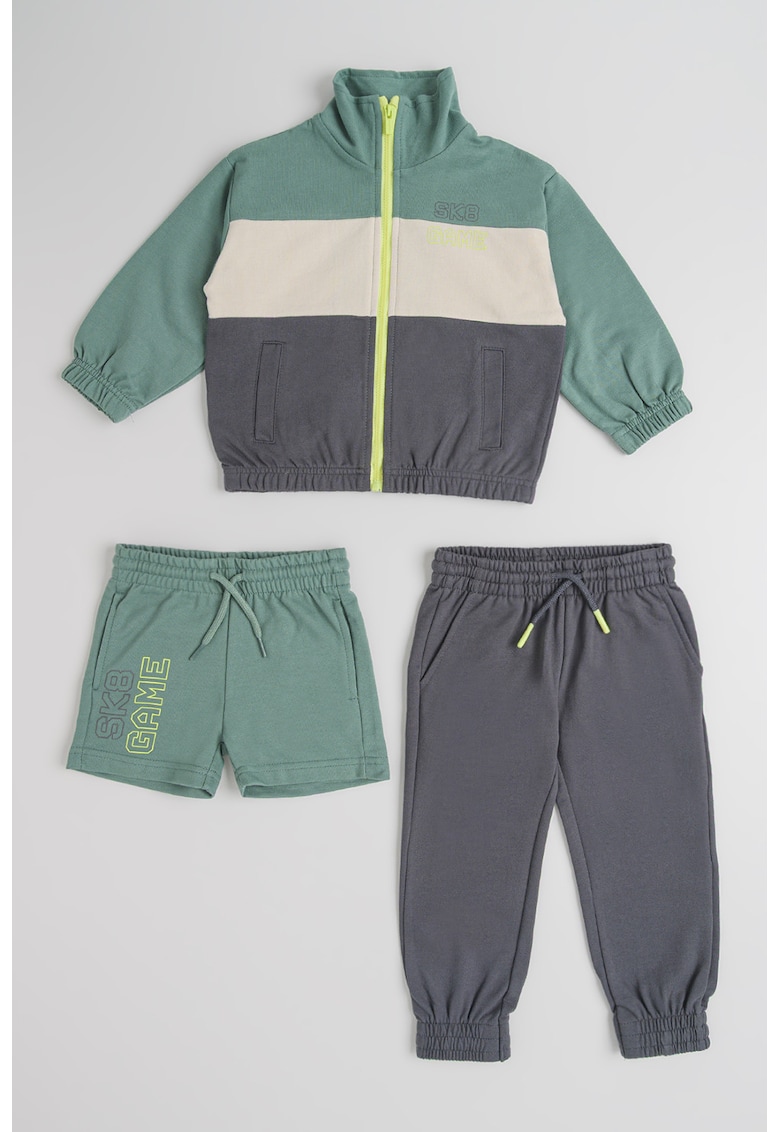 Set de bluza de trening - pantaloni scurti si lungi - Verde/Gri inchis
