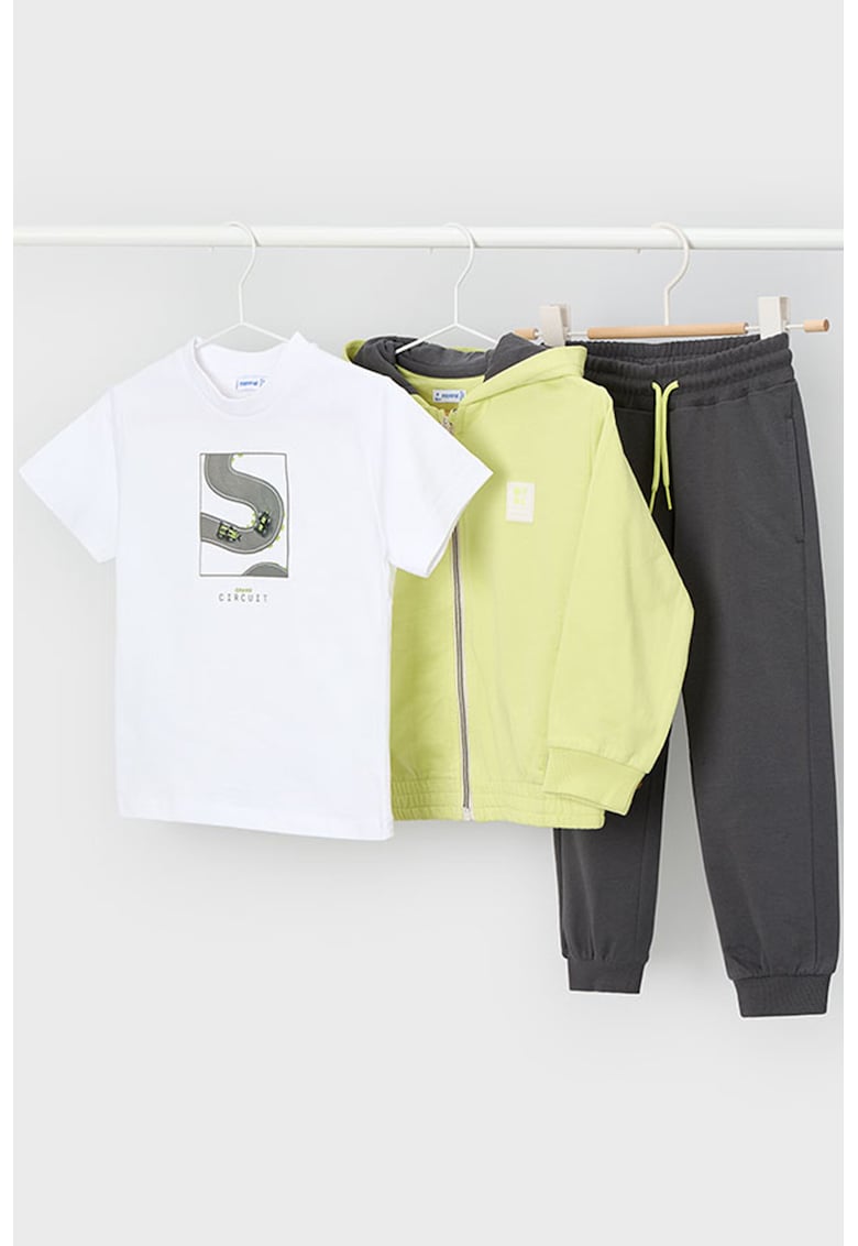 Set de tricou din amestec de bumbac - hanorac si pantaloni de trening - 3 piese - Alb/Verde lime/Gri antracit