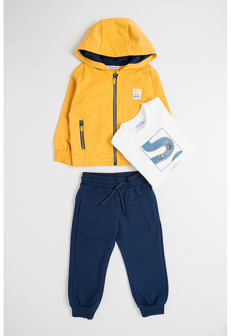 Set de tricou din amestec de bumbac - hanorac si pantaloni de trening - 3 piese - Alb/Bleumarin/Ocru