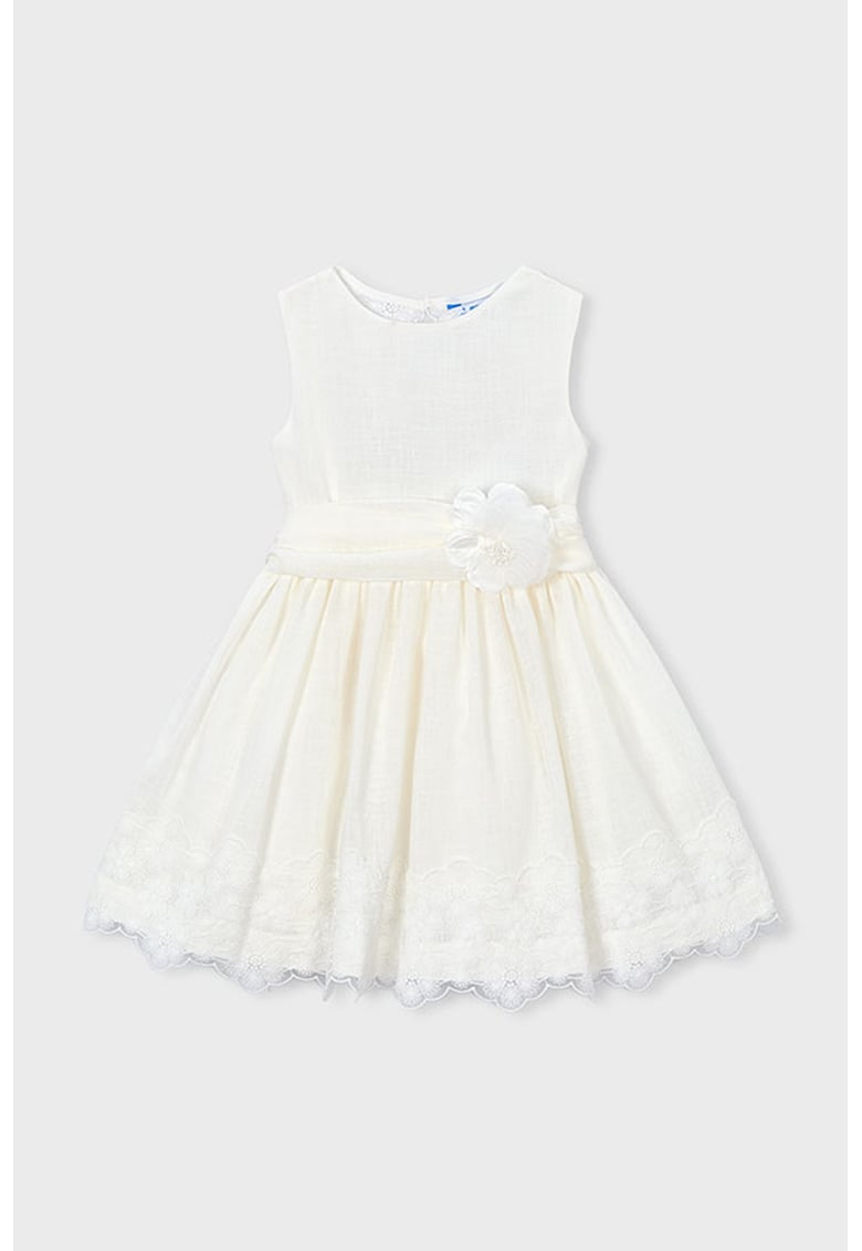 Rochie cu croiala in A si insertii de dantela - Alb -