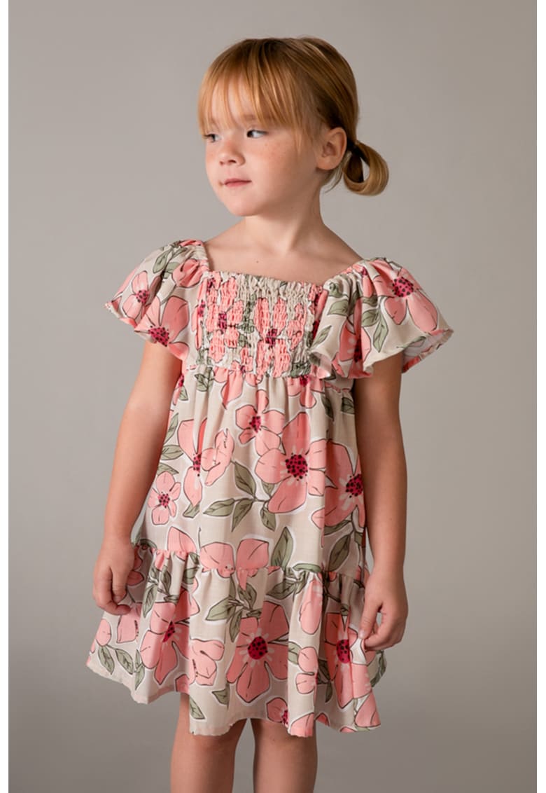 Rochie cu imprimeu si garnituri cu insertii stralucitoare - Kaki/Roz/Verde feriga
