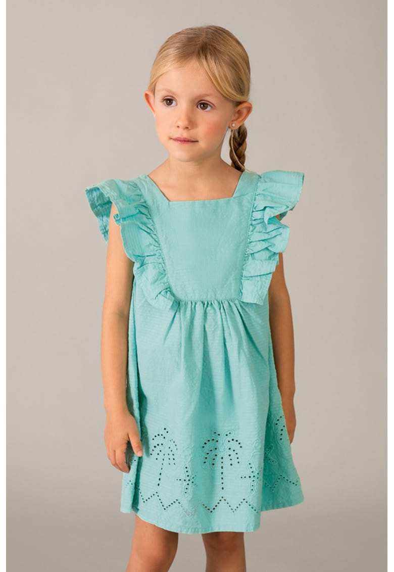 Rochie cu maneci cu volane si broderie - Verde menta