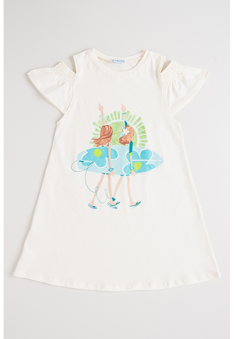 Set de rochie cu decolteu pe un umar si geanta cu bareta de umar - Alb/Albastru glaciar