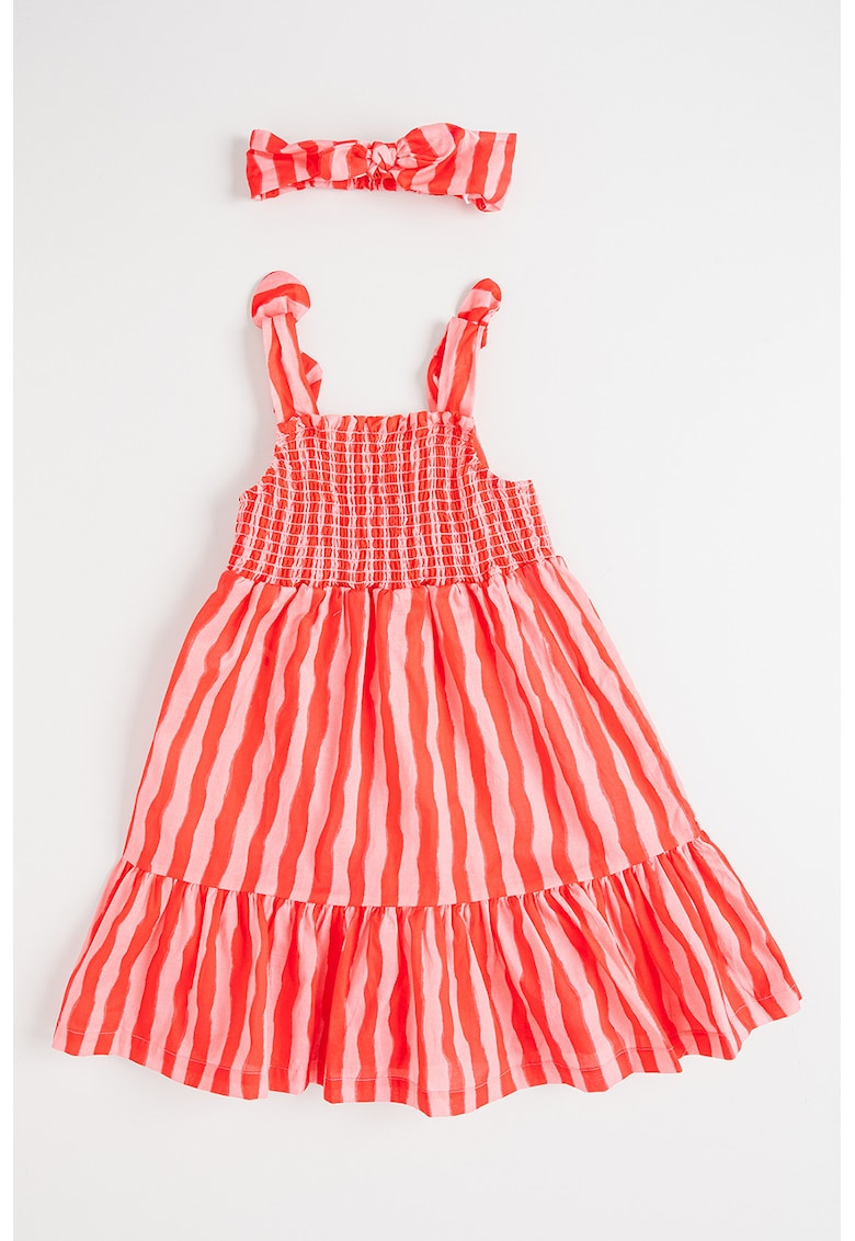 Rochie cu model in dungi si bentita - Rosu/Roz