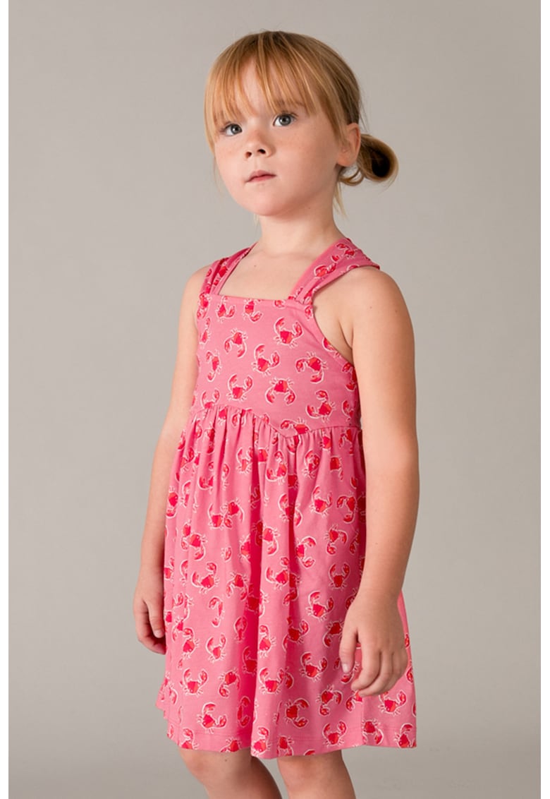Rochie evazata cu imprimeu fara maneci - Fucsia