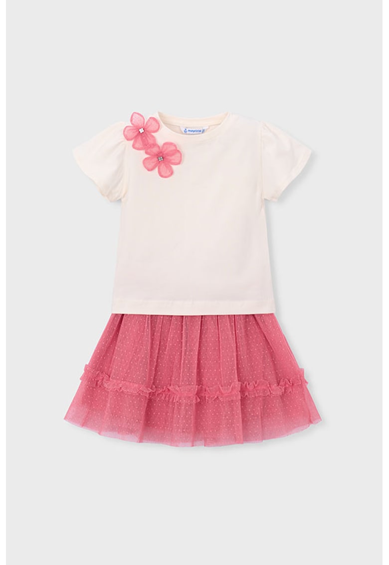 Set de fusta si tricou cu imprimeu - 2 piese - Roz/Bej deschis