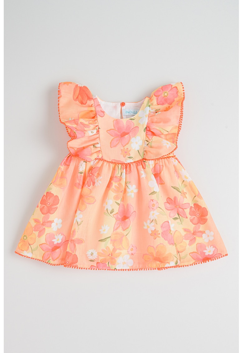Rochie evazata cu model floral - Portocaliu pastel/Roz