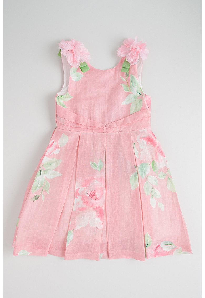 Rochie evazata cu aplicatii cu flori 3D - Roz deschis/Verde deschis