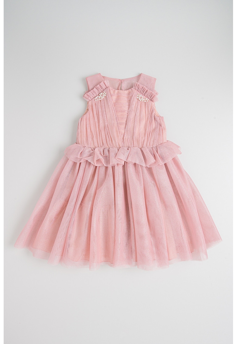 Rochie cu croiala baby-doll si volane - Roz stins