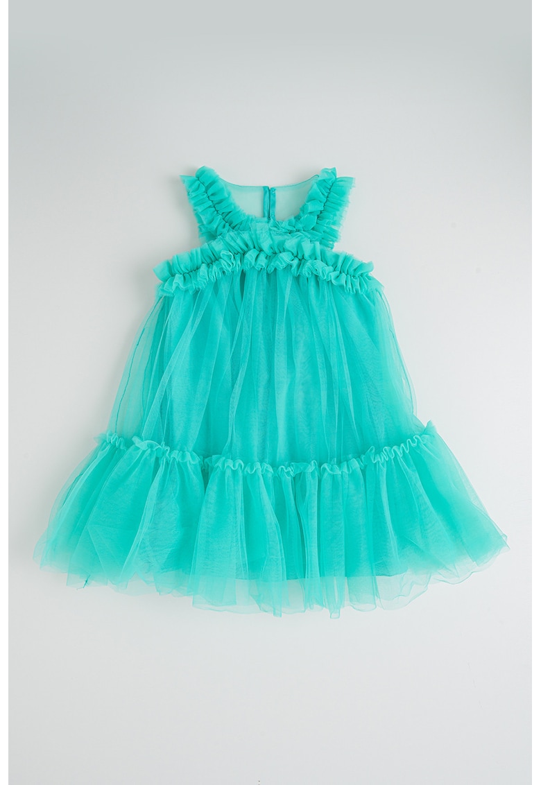 Rochie din tul cu volane - Verde aquamarin