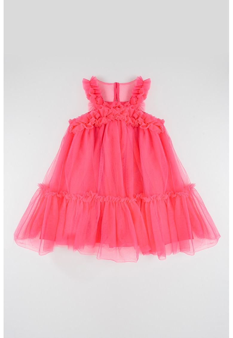 Rochie din tul cu volane - Roz zmeuriu