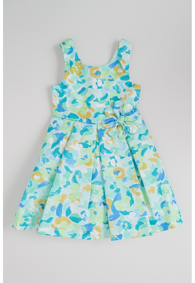 Rochie midi evazata - Albastru pastel/Verde deschis