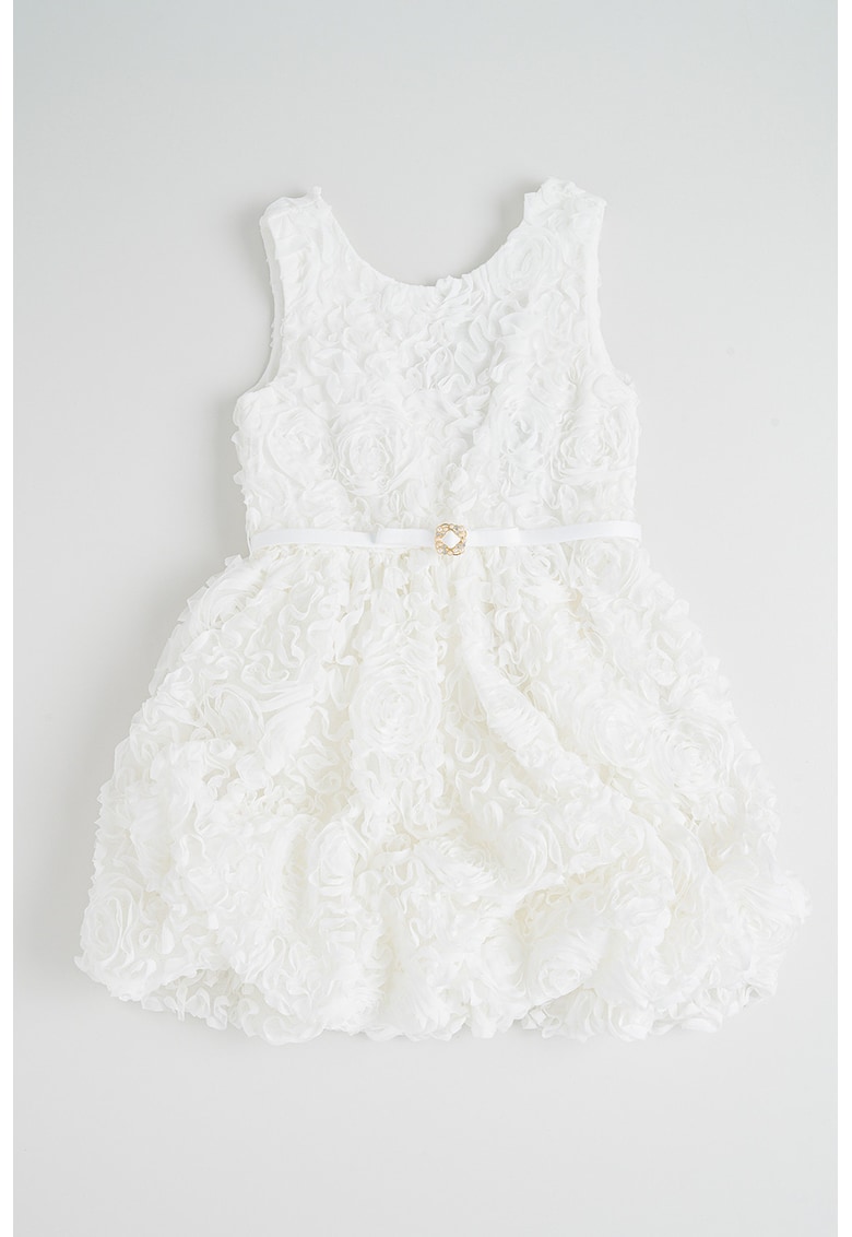 Rochie fara maneci cu model floral in relief - Alb