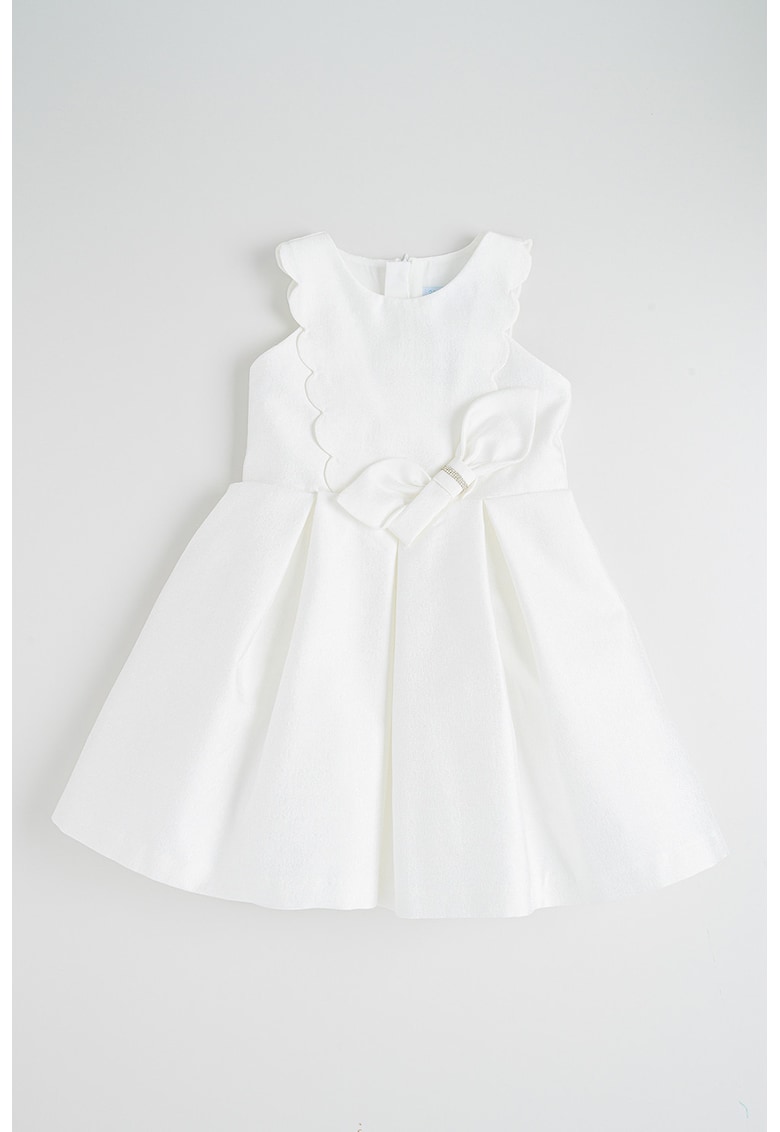 Rochie evazata fara maneci cu aplicatie cu funda - Alb