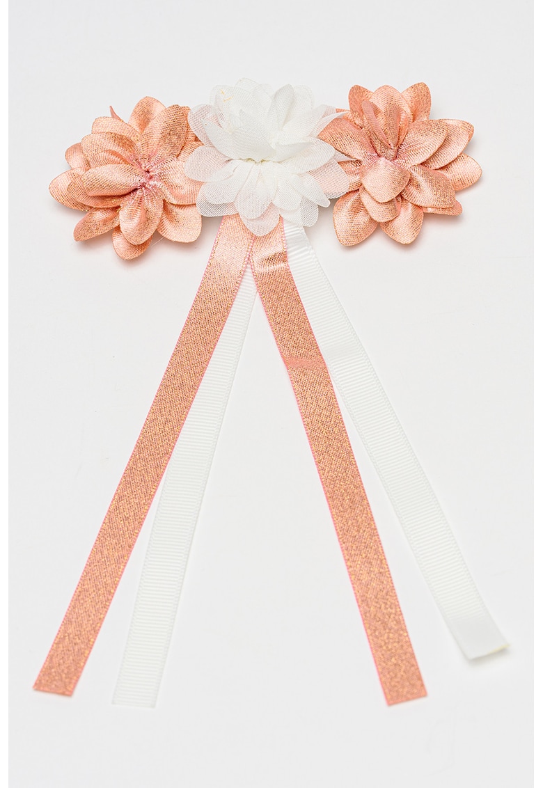 Clama cu model floral pentru par - Alb/Roz stins