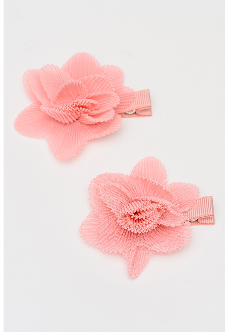 Set de clame cu model floral pentru par - 2 piese - Roz