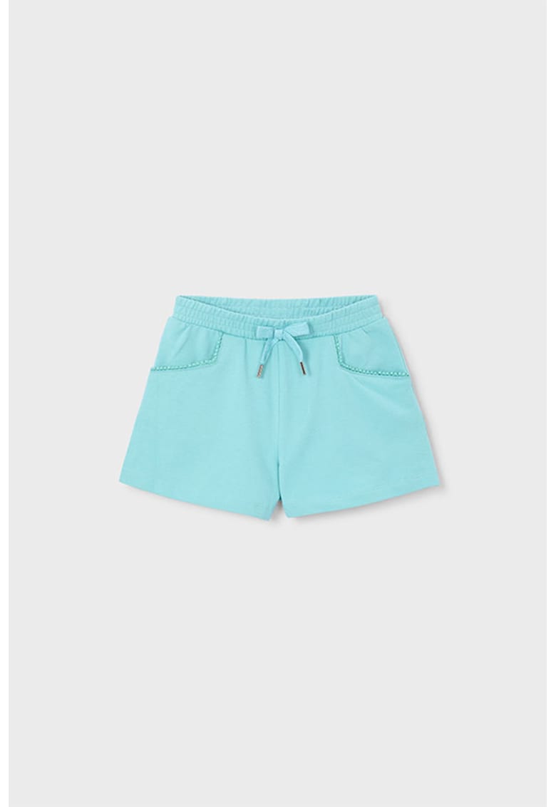 Pantaloni scurti din amestec de bumbac cu talie ajustabila - Verde menta