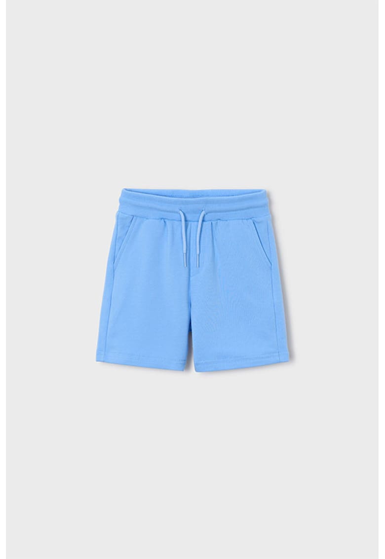 Pantaloni scurti din amestec de bumbac cu snururi - Albastru