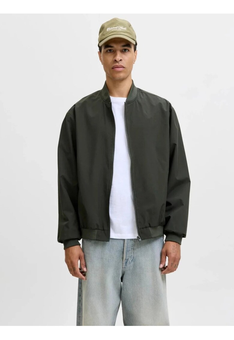 Jacheta bomber - barbati - cu buzunare oblice fara fermoar - Verde inchis