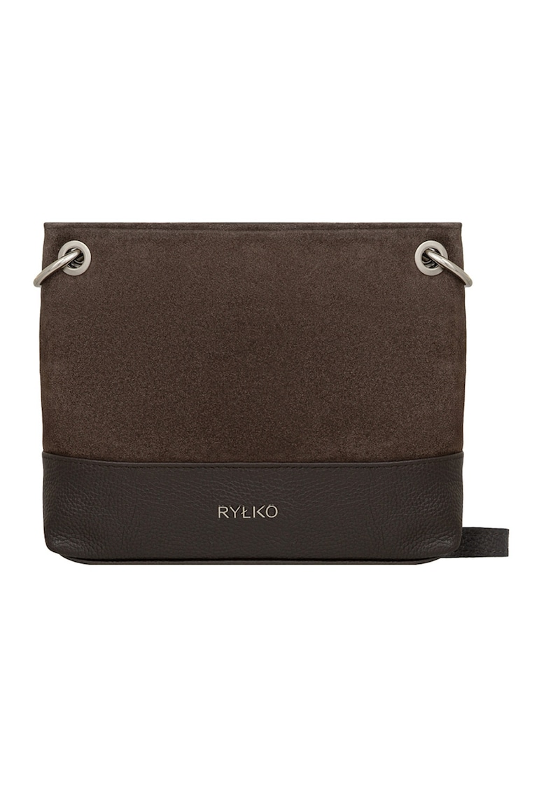 Geanta crossbody din piele si piele intoarsa cu detaliu logo - Maro