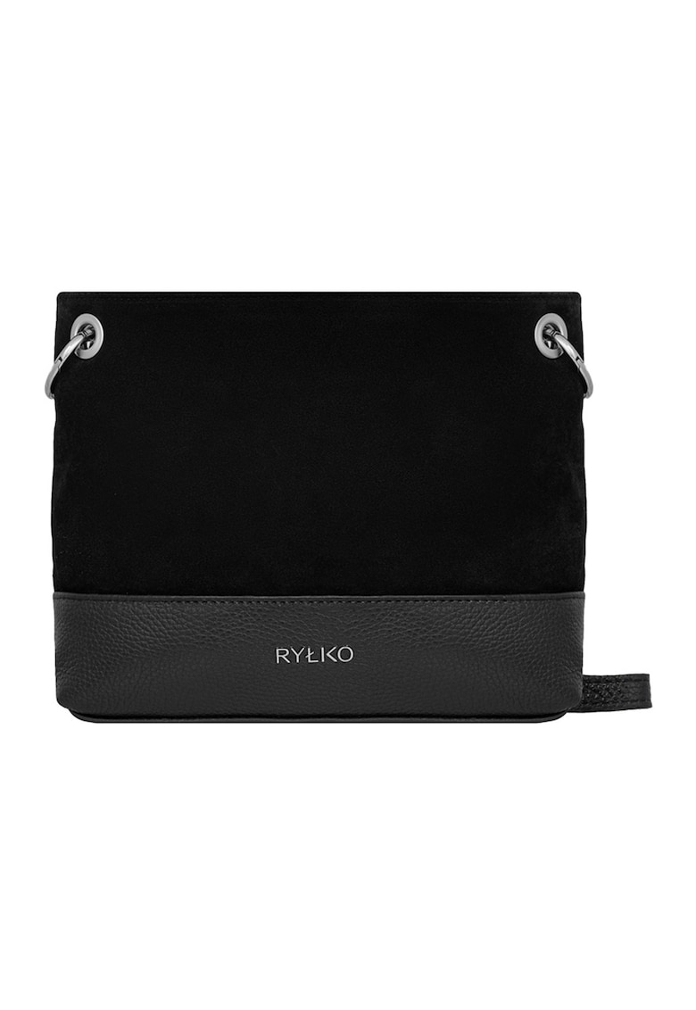 Geanta crossbody din piele si piele intoarsa cu detaliu logo - Negru