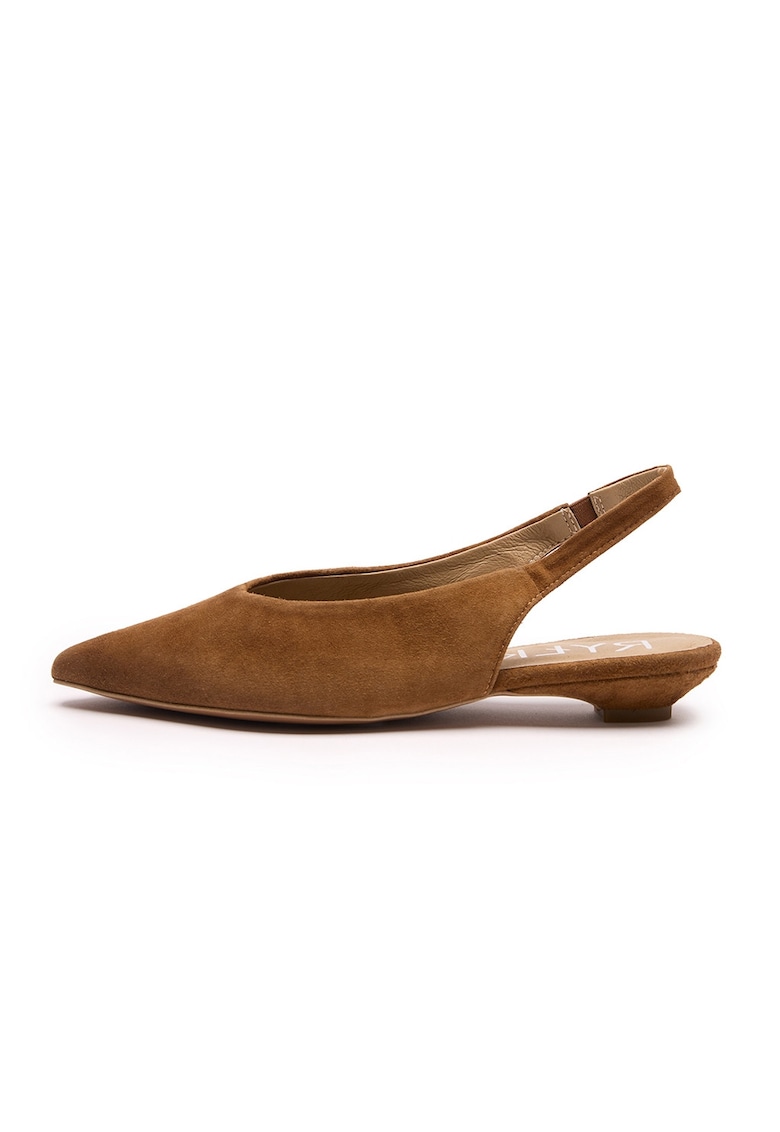 Pantofi slingback din piele intoarsa cu toc kitten Sinead - Caramel