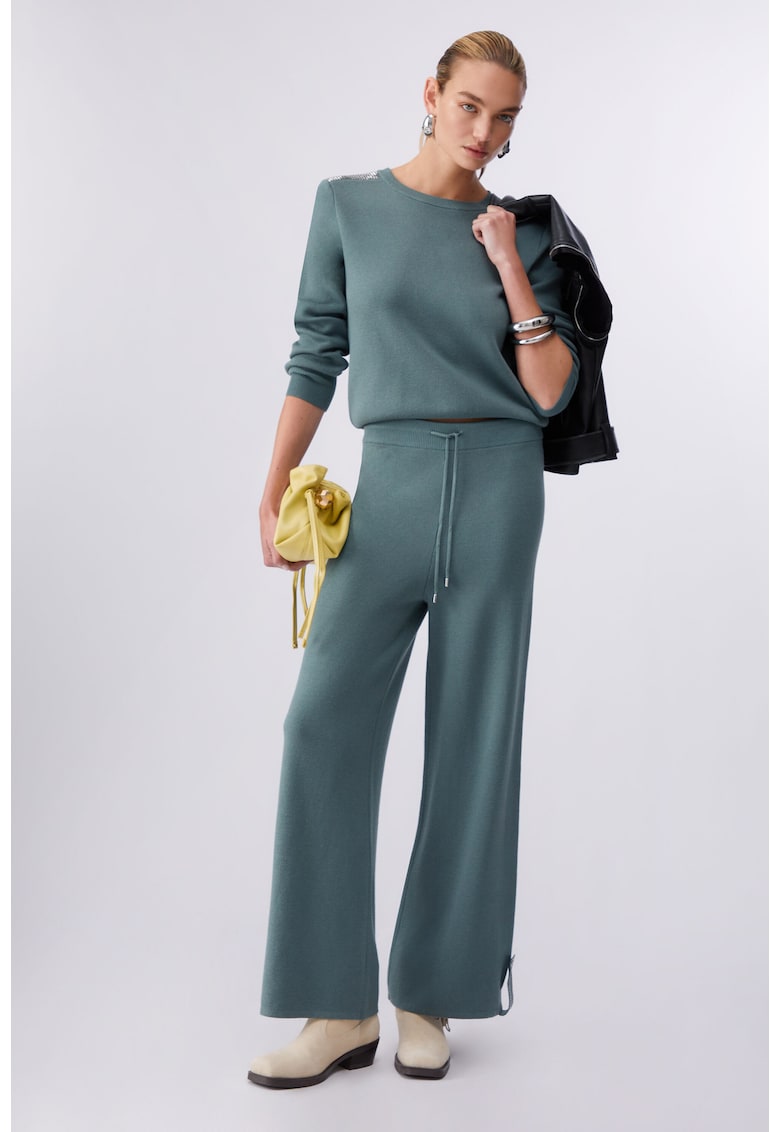 Pantaloni tricotati fin cu snur - Verde