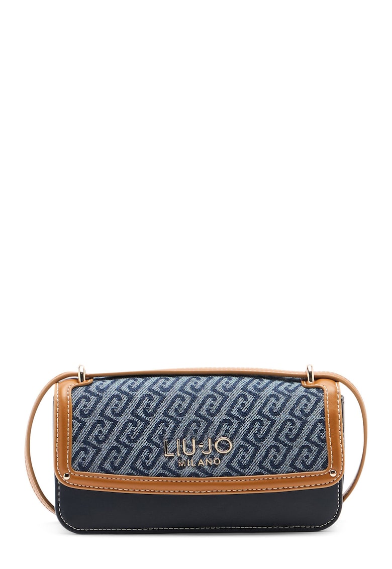 Geanta crossbody din piele ecologica cu insertie din denim Jacquard - Bleumarin