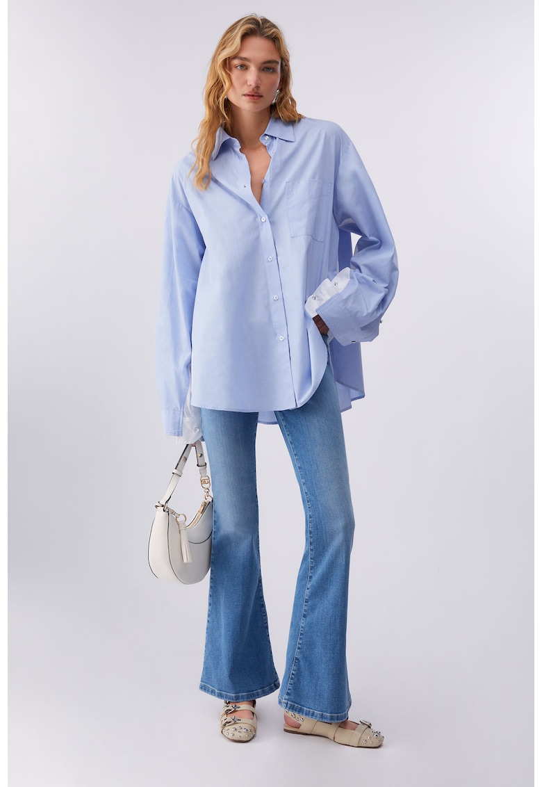Blugi bootcut cu design cinci buzunare - Albastru deschis/Bleumarin