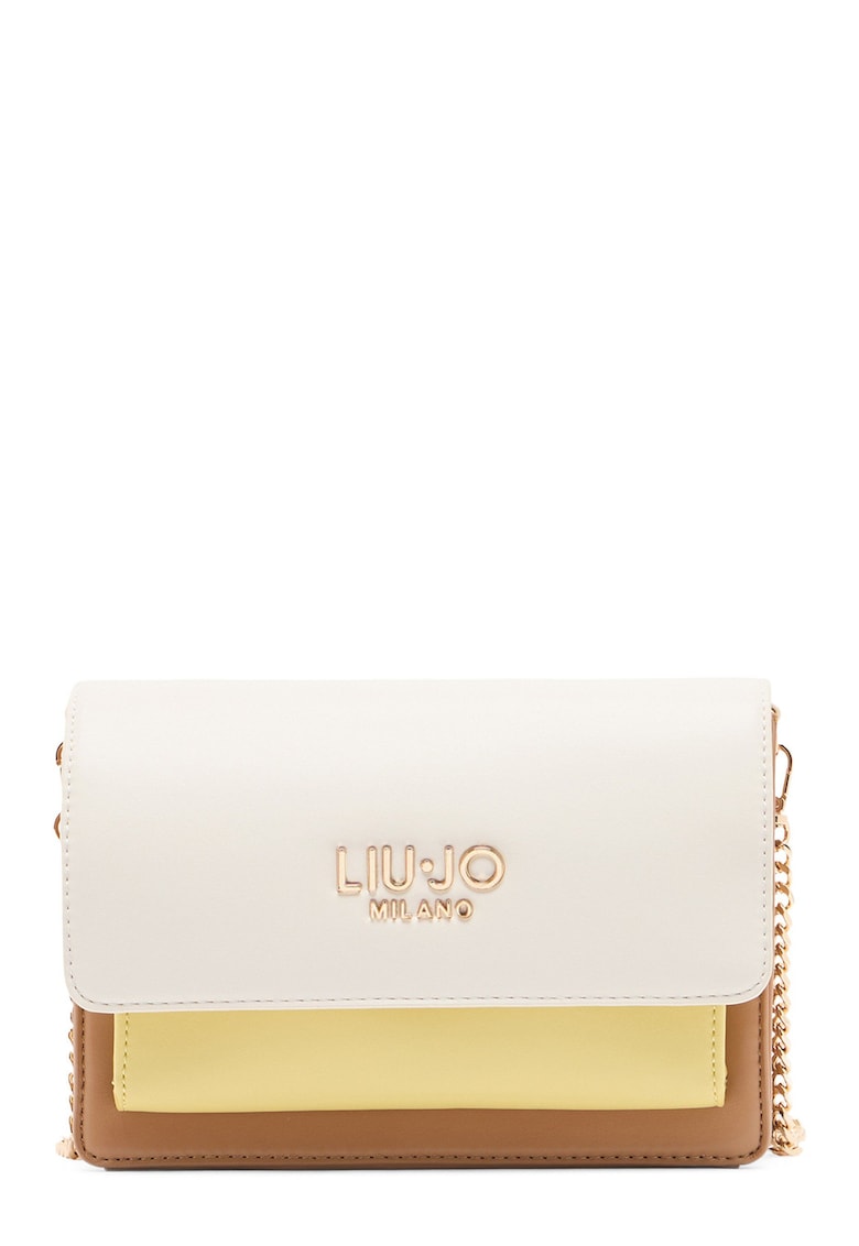 Geanta crossbody cu clapa si bareta din lant - Alb/Galben/Bej