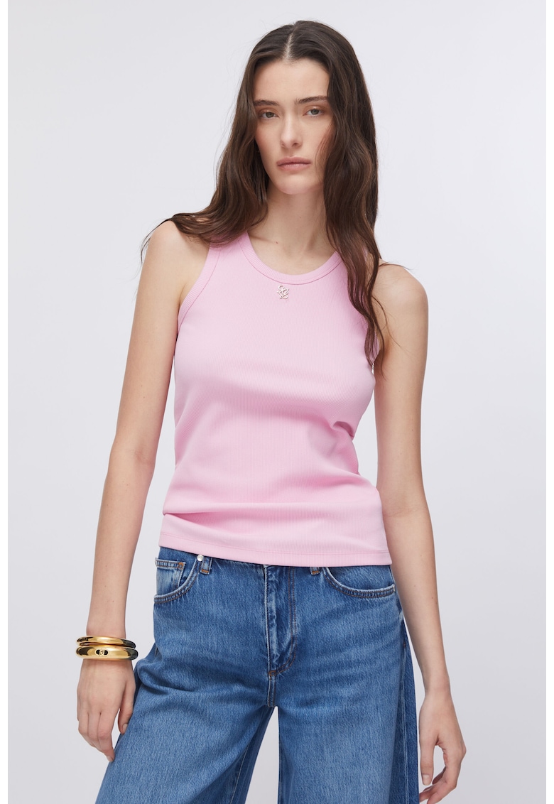 Top slim fit striat - Roz pastel deschis