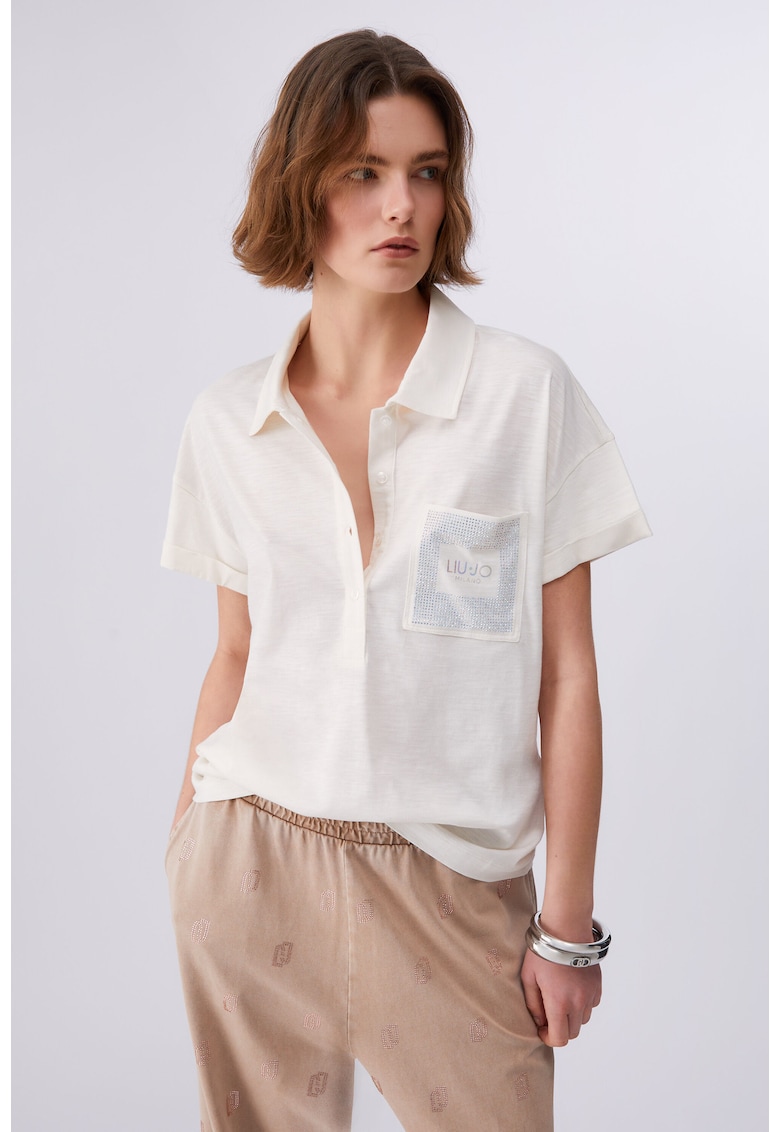 Tricou polo de bumbac si modal - Alb