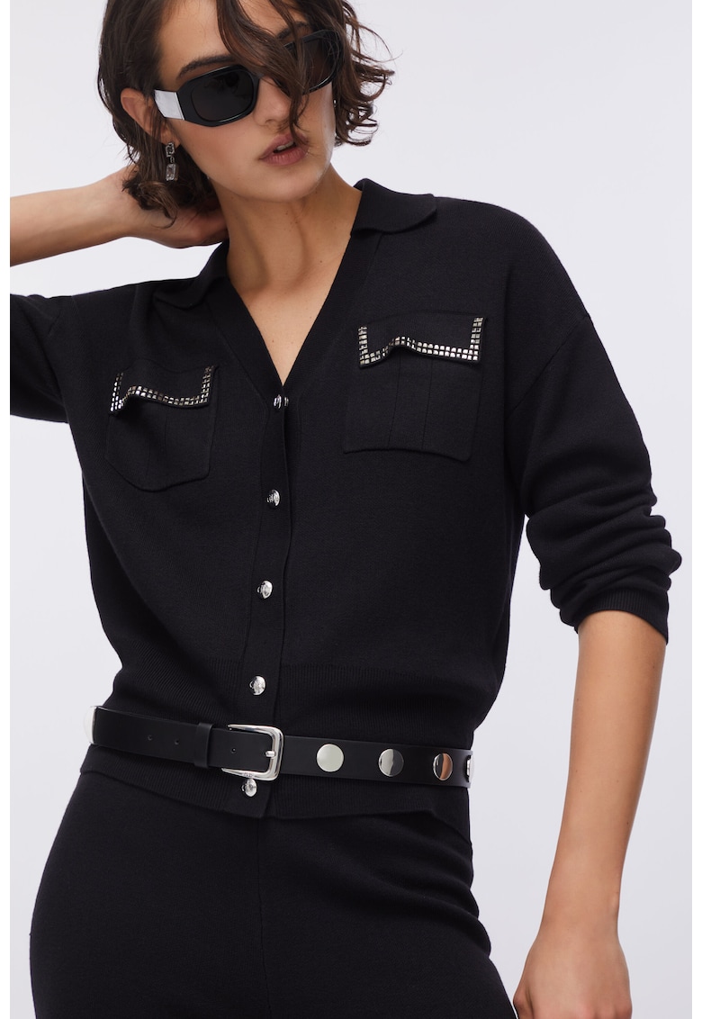 Cardigan cu buzunare cu clapa - Negru