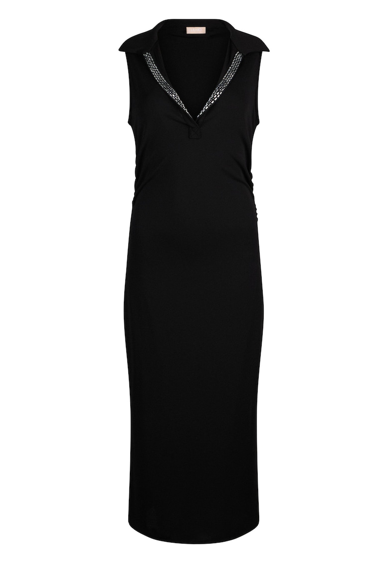 Rochie midi cu decolteu in V - Negru