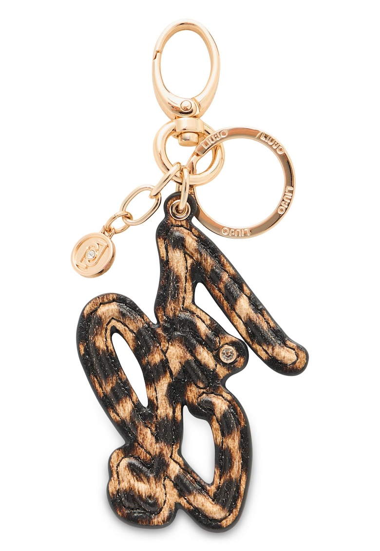 Breloc cu logo cu animal print - Auriu/Maro