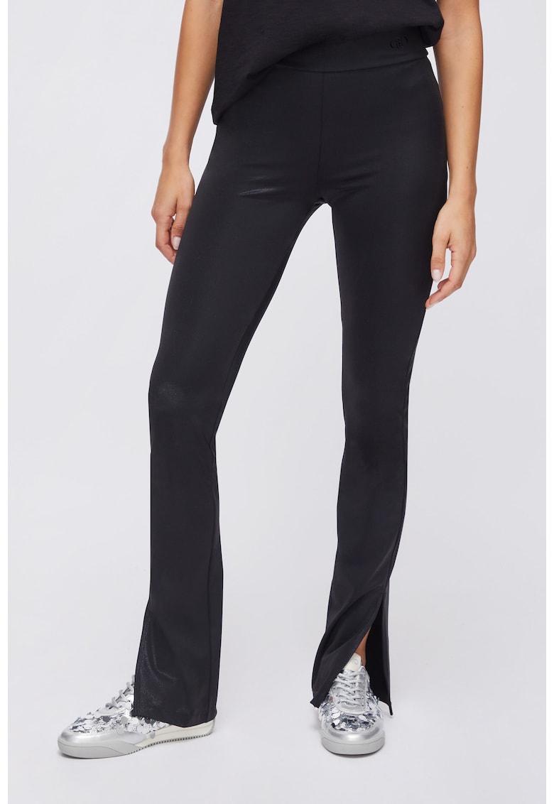 Colanti bootcut cu talie inalta si slituri la terminatie - Negru