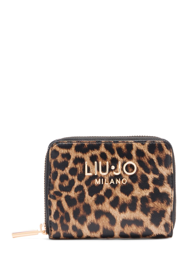 Portofel mic cu fermoar si animal print - Maro/Galben