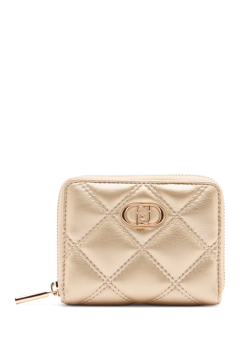 Portofel mic cu fermoar si aspect matlasat - Bej