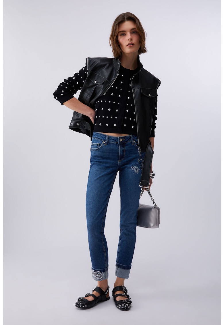 Blugi skinny cu strasuri - Bleumarin