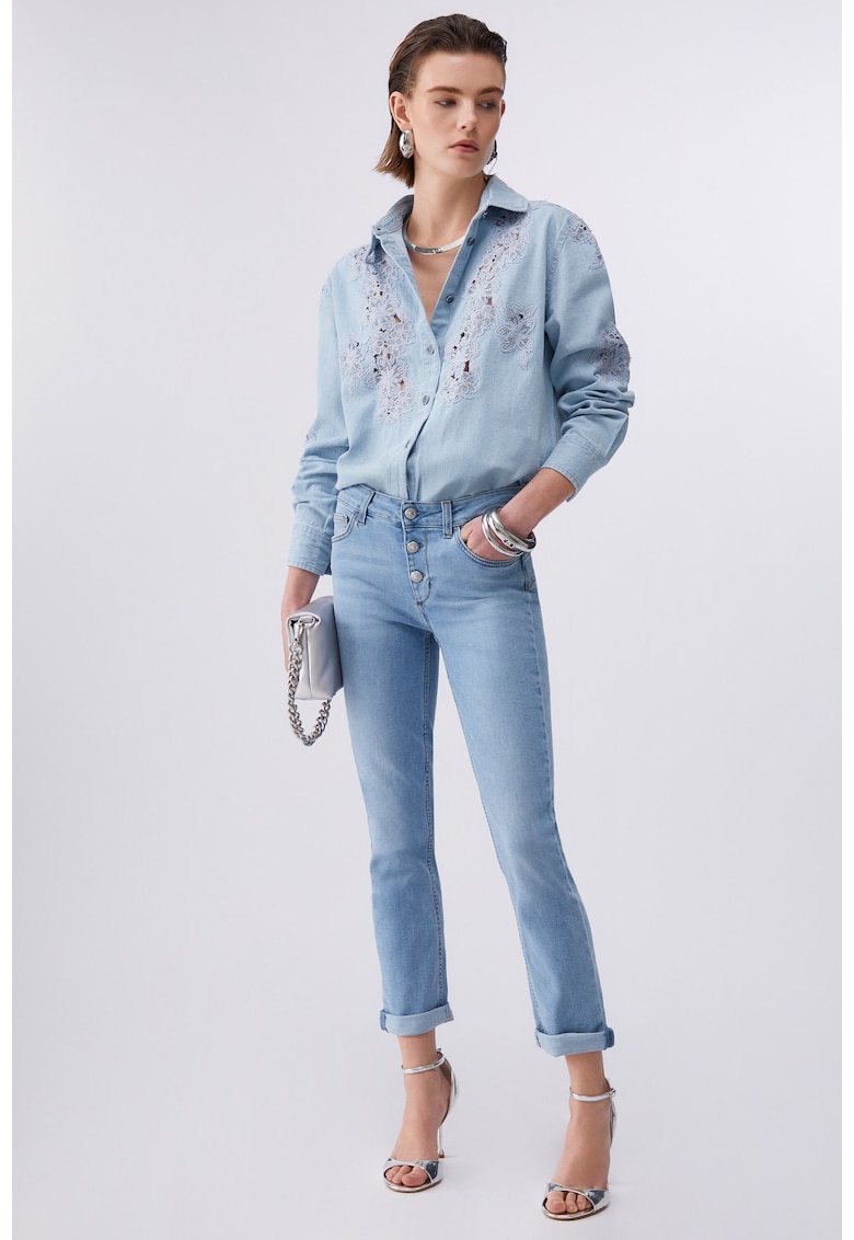Blugi crop skinny cu nasturi - Bleumarin