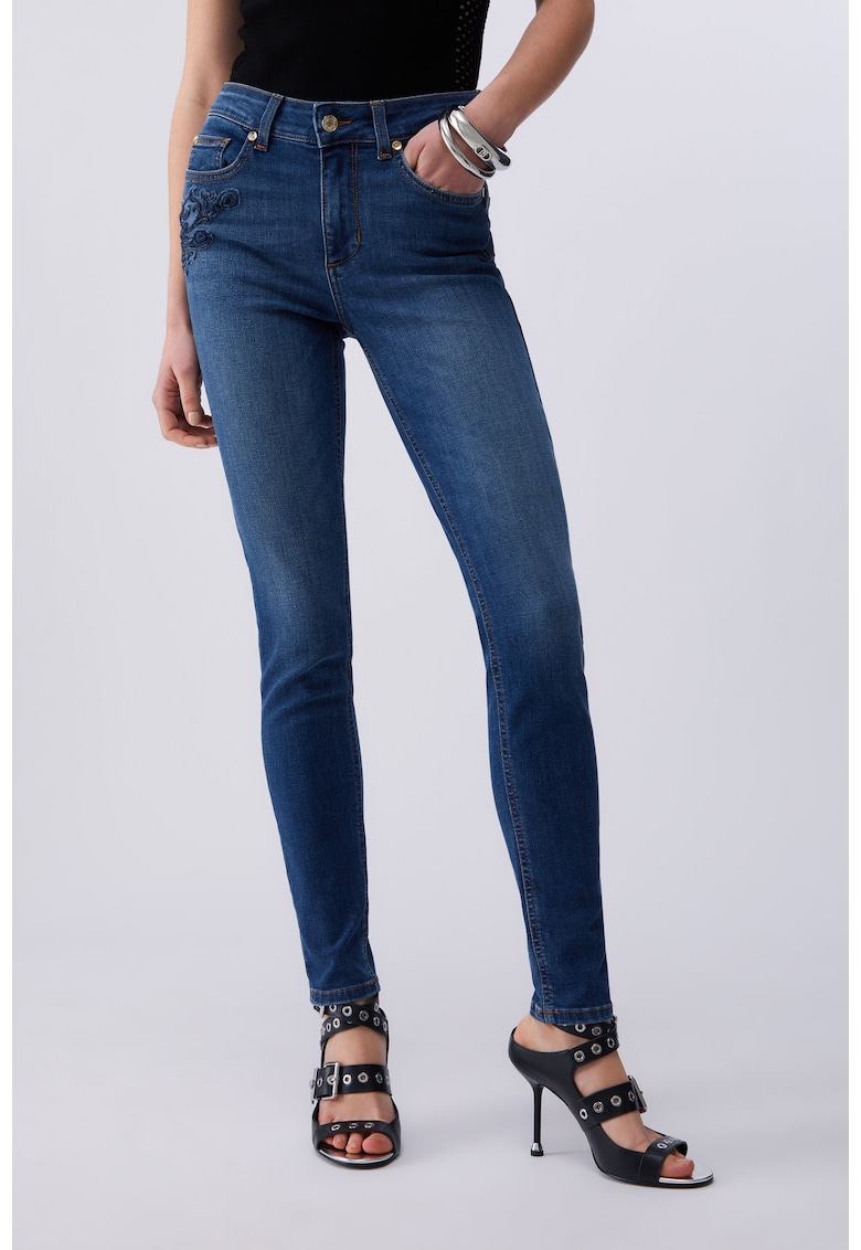 Blugi skinny cu talie inalta - Bleumarin