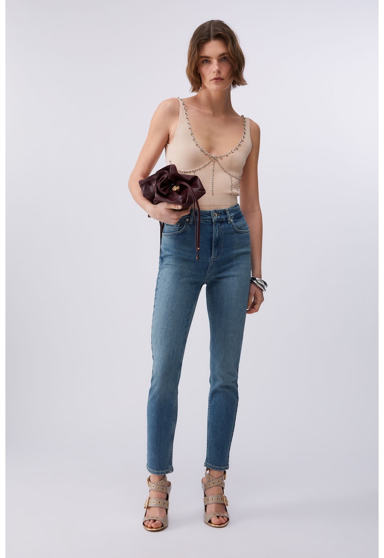 Blugi slim fit cu talie inalta - Bleumarin